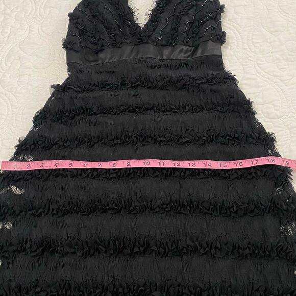 Tadashi Ruffled Lace Midi Black Deep V Dress Whimsigoth Cocktail Cocktail size 2 - Picture 4 of 10